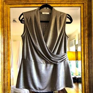 HALSTON Chrome Sleeveless Wrap Elegant Top.  Size M/L.